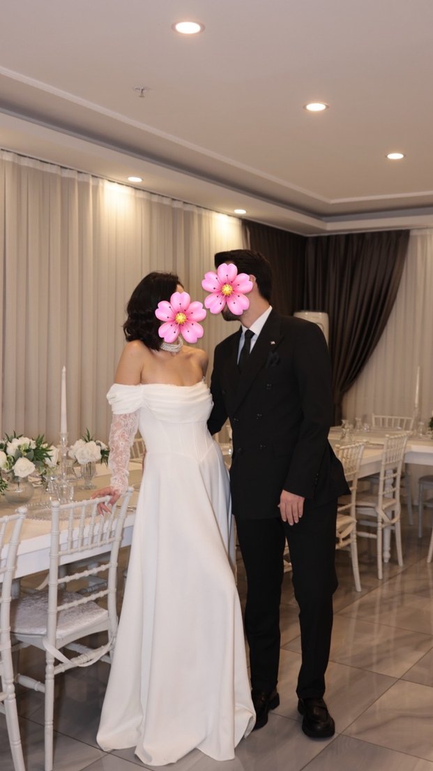 Dantel Kollu Uzun Beyaz abiye/gelinlik - Görsel 5