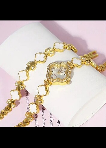 Van Cleef & Arpels Van Cleef Çelik Kadran Şık Saat ve Bileklik Seti
