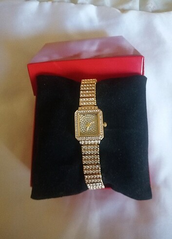 swarovski ZirkonTaşlı Gold Kare Kadran Vintage Şık Saat