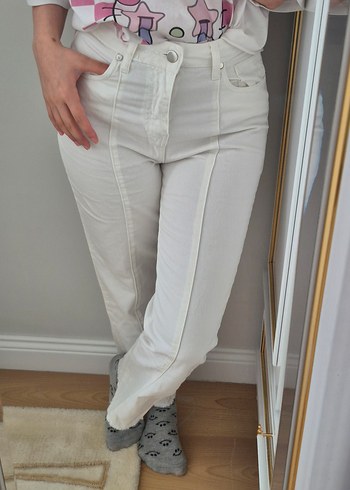 Beyaz Midi Kadın Kot Pantolon - Görsel 2