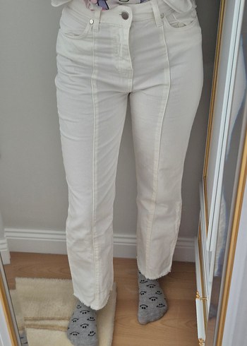 Beyaz Midi Kadın Kot Pantolon - Görsel 3