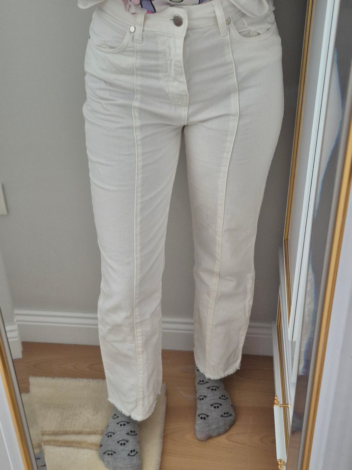 Beyaz Midi Kadın Kot Pantolon - Görsel 3