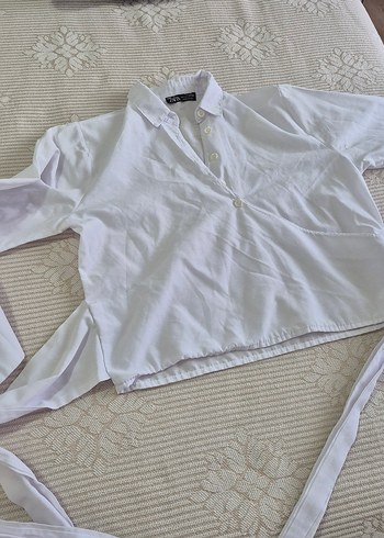 Beyaz Keten Düğmeli Kadın Gömlek - Görsel 3