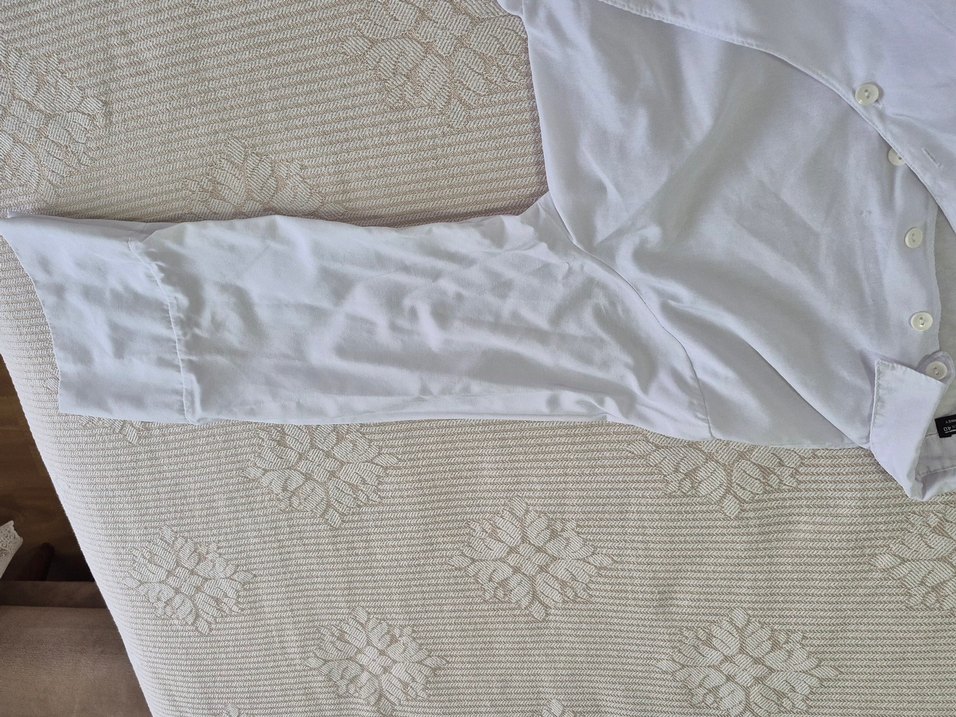 Beyaz Keten Düğmeli Kadın Gömlek - Görsel 4