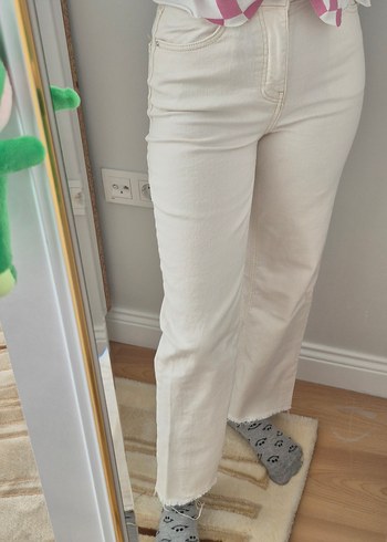 Beyaz Rahat Kesim Midi Kadın Kot Pantolon - Görsel 2