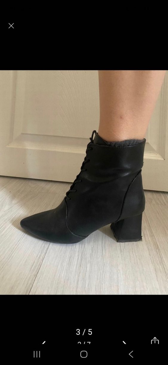 Siyah Deri topuklu Kadın Botu - Görsel 3