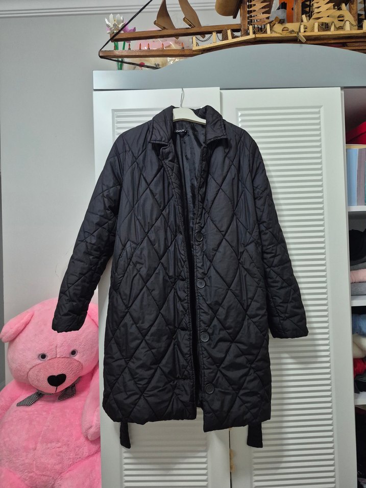 Kemerli Siyah Midi Kadın Mont - Görsel 3