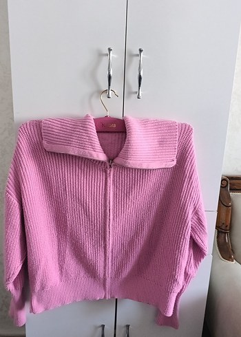 Pembe Yumuşak Dokulu Yarım Fermuarlı Kazak