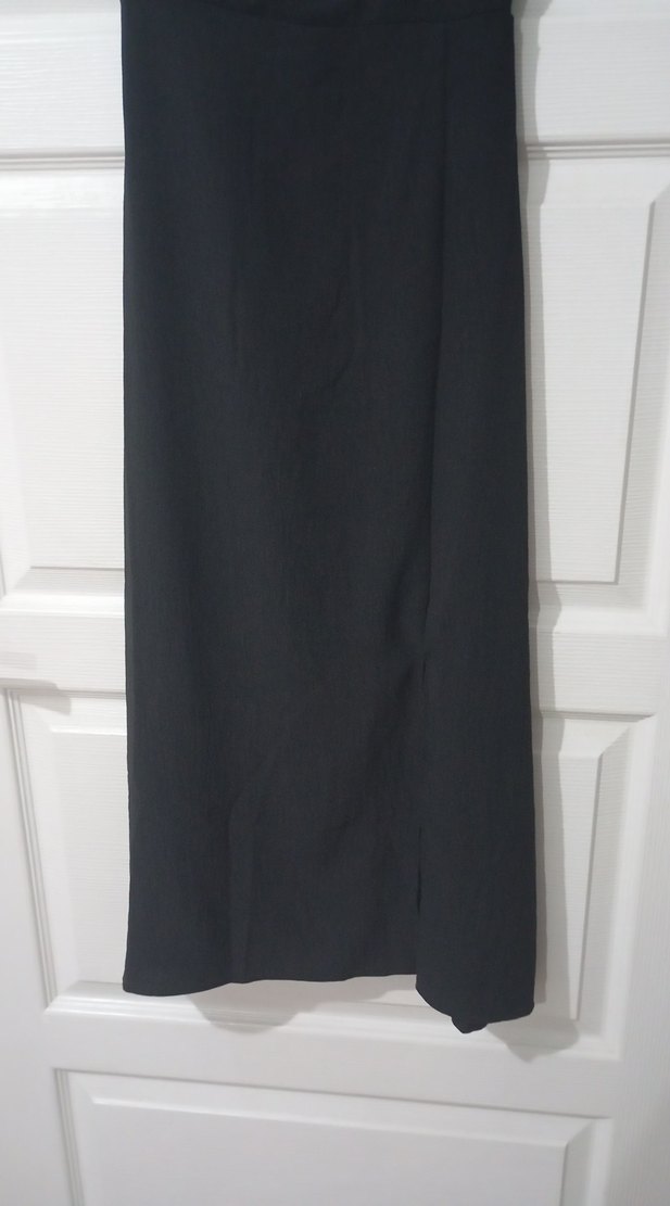 Siyah Drapeli Midi Goth Kadın Elbise - Görsel 3