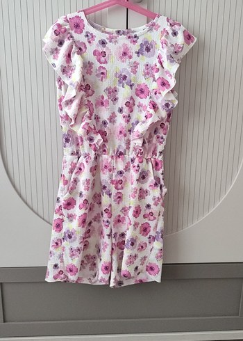 Pembe Çiçekli Kız Çocuk Fırfırlı Tulum