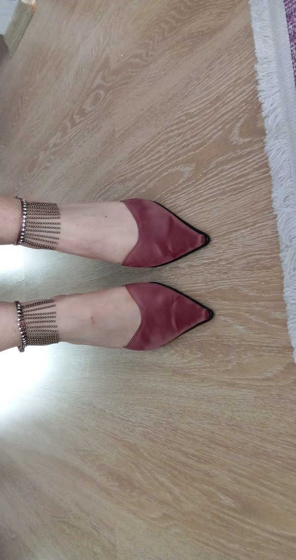 Pembe  saten Zincir Detaylı İnce Topuklu Kadın Ayakkabı - Görsel 3