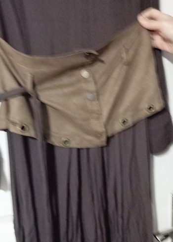 Kahverengi Kemerli Uzun Keten Elbise - Görsel 3