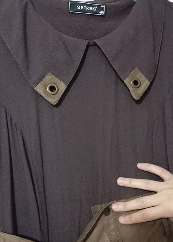 Kahverengi Kemerli Uzun Keten Elbise - Görsel 5