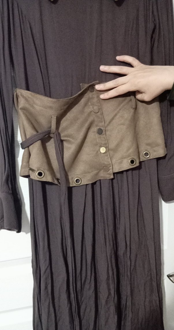 Kahverengi Kemerli Uzun Keten Elbise - Görsel 4