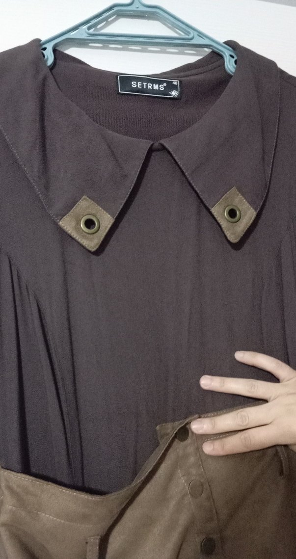 Kahverengi Kemerli Uzun Keten Elbise - Görsel 5