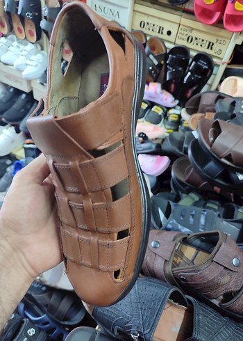 Kahverengi Deri Erkek Sandaletler Tokalı - Görsel 2