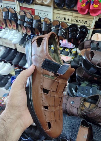 Kahverengi Deri Erkek Sandaletler Tokalı - Görsel 3