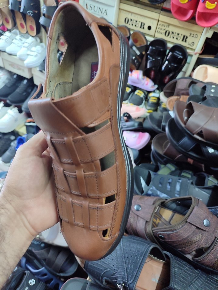 Kahverengi Deri Erkek Sandaletler Tokalı - Görsel 2