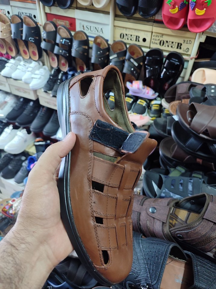 Kahverengi Deri Erkek Sandaletler Tokalı - Görsel 3