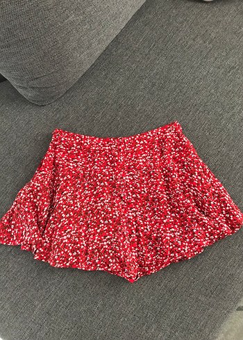Kısa Kırmızı Desenli short Etek