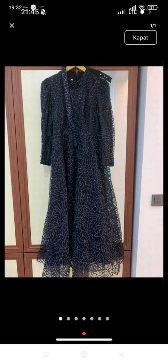 Lacivert Uzun Kollu Gotik Abiye Elbise - Görsel 2