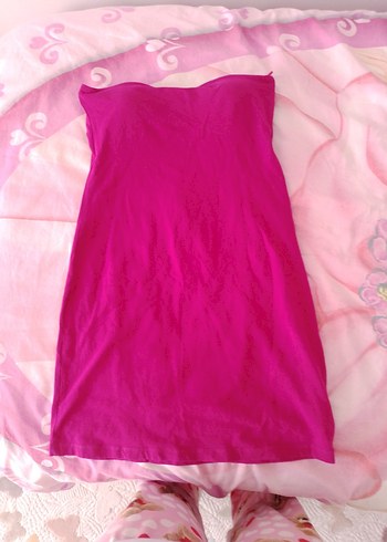 Pembe Straplez mini elbise