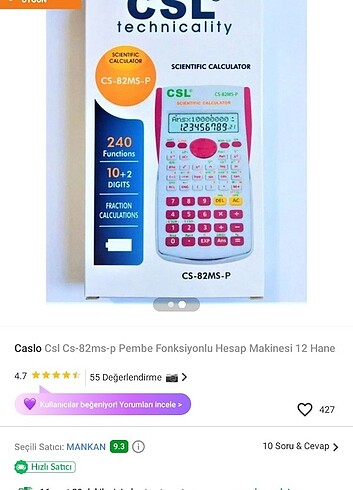  Caslo Pembe Fonksiyonlu Hesap Makinesi 