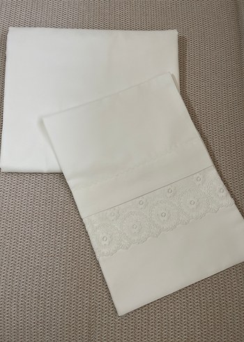 Nakışlı kırık beyaz tek kişilik çarşaf Takımı - Görsel 3