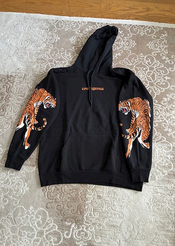 Kapüşonlu, Baskılı, Siyah erkek Sweatshirt