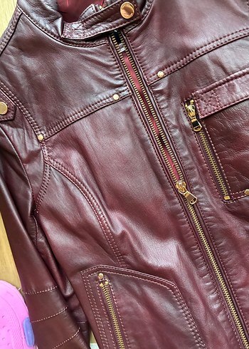 Kahverengi Deri Biker Ceket - Görsel 4