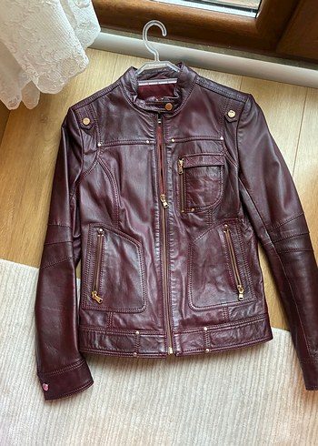 Kahverengi Deri Biker Ceket - Görsel 3