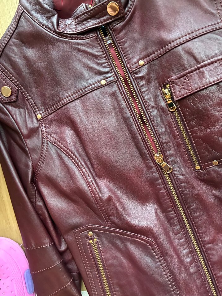 Kahverengi Deri Biker Ceket - Görsel 4