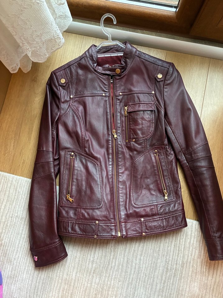 Kahverengi Deri Biker Ceket - Görsel 3