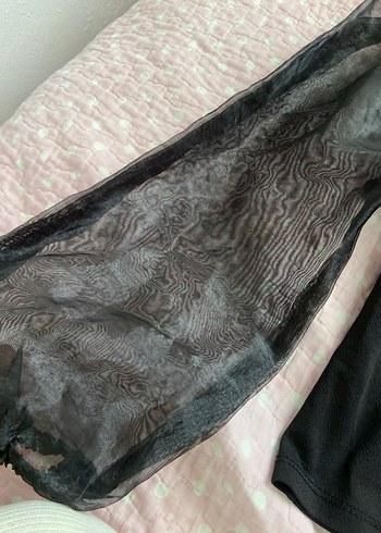 V Yaka Siyah Gotik Kadın Bluz - Görsel 3