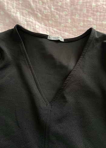 V Yaka Siyah Gotik Kadın Bluz - Görsel 2