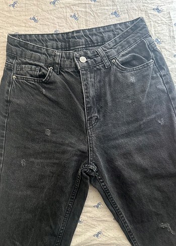 Siyah Bol Kesim Midi Kadın Kot Pantolon mom jean