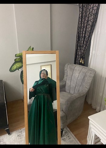 Abiye Kadın Uzun Yeşil Drapeli Abiye Elbise