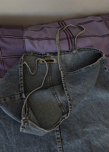 Mavi kot çam model elbise - Görsel 3