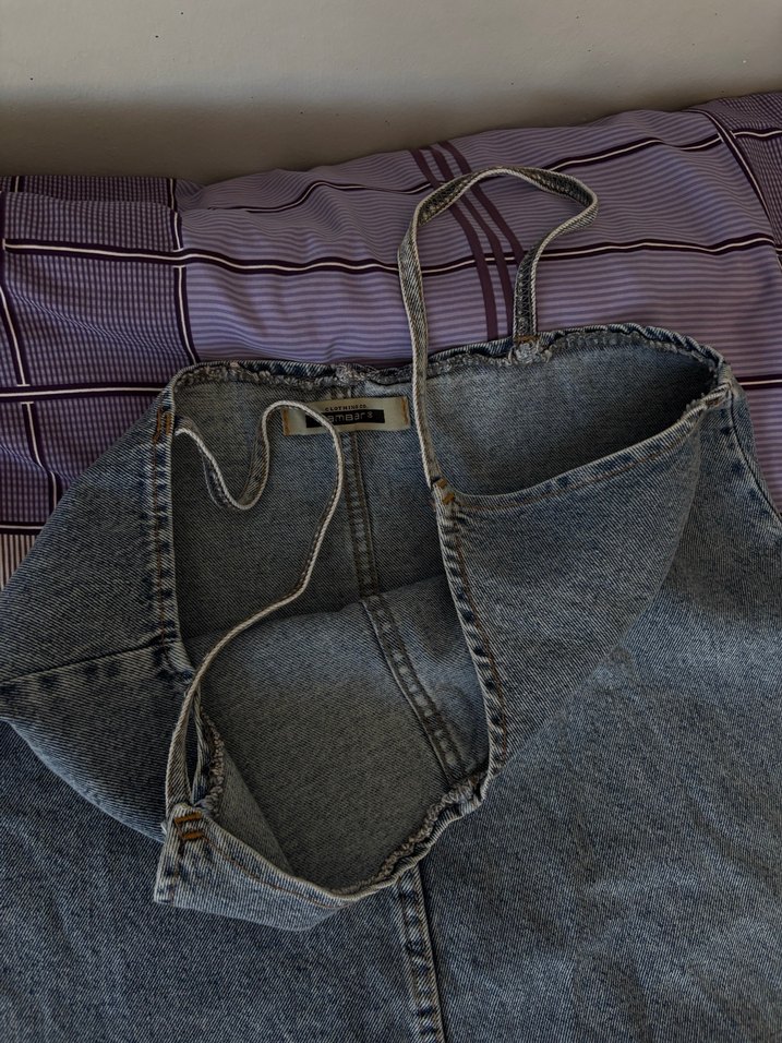 Mavi kot çam model elbise - Görsel 3