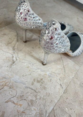 Diğer Beyaz Payetli Stiletto Yılan Derisi Desenli Kadın Abiye Ayakkabı