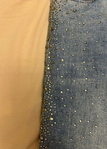 Parlak Mavi Taşlı Kadın Kot Pantolon - Görsel 4