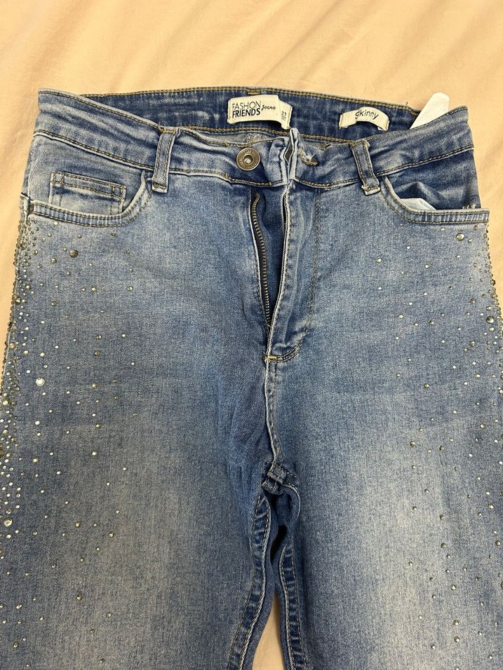 Parlak Mavi Taşlı Kadın Kot Pantolon - Görsel 5