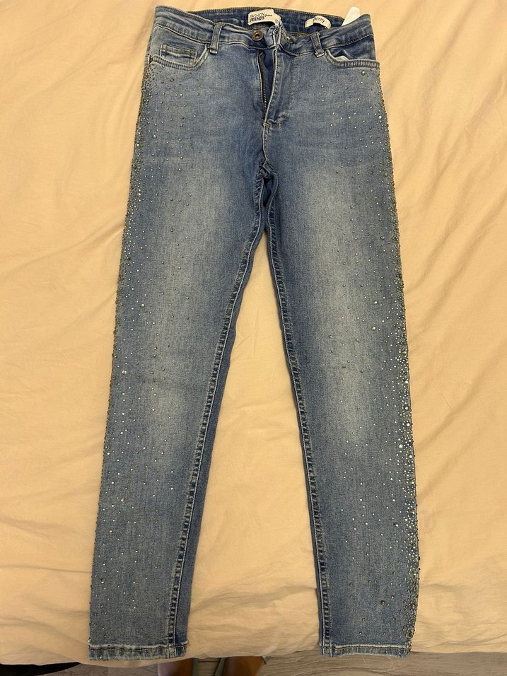 Parlak Mavi Taşlı Kadın Kot Pantolon - Görsel 2