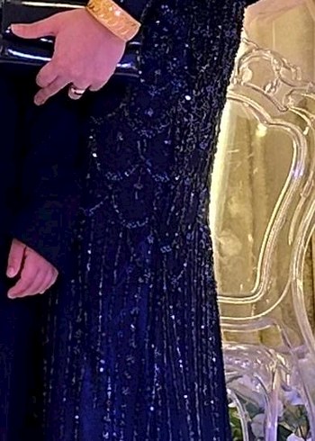 Boncuk İşlemeli Siyah Uzun Abiye Elbise - Görsel 4