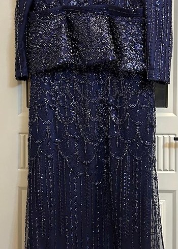 Boncuk İşlemeli Siyah Uzun Abiye Elbise - Görsel 2