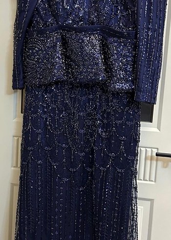 Boncuk İşlemeli Siyah Uzun Abiye Elbise - Görsel 7