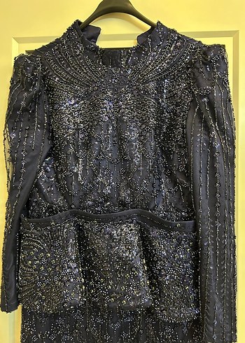 Boncuk İşlemeli Siyah Uzun Abiye Elbise - Görsel 3