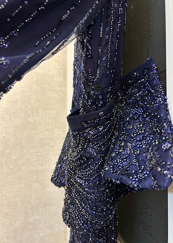 Boncuk İşlemeli Siyah Uzun Abiye Elbise - Görsel 6