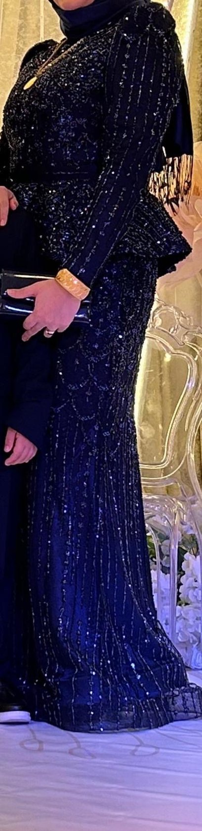 Boncuk İşlemeli Siyah Uzun Abiye Elbise - Görsel 4