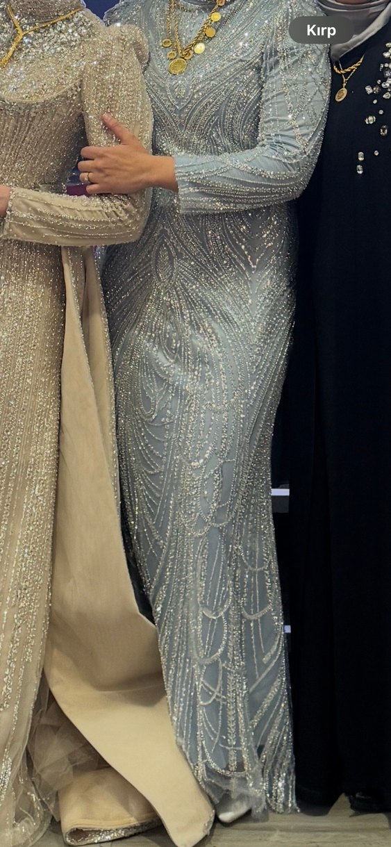 Bebe mavisi Abiye Elbise şal ile beraber - Görsel 3